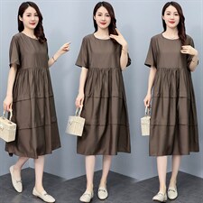 黑色短袖t恤裙子女2025年新款宽松遮肚显瘦时尚休闲圆领a字连衣裙，女装连衣裙，妃曼