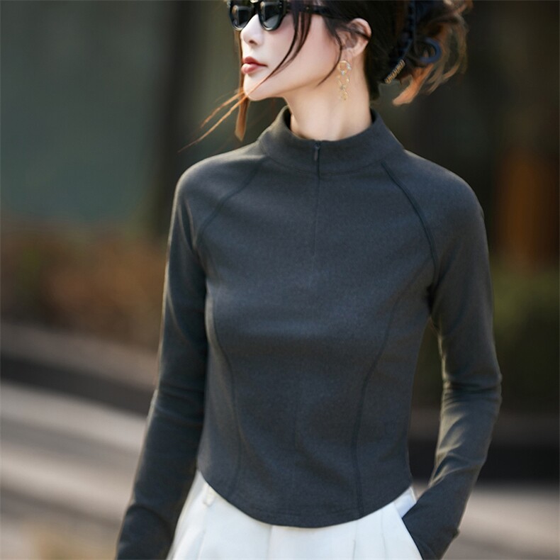 半拉链打底女25秋冬修身德绒新款户外上衣T恤瑜伽服立领保暖上衣,针织衫/毛衣,佳绒高端店