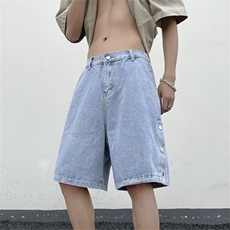 牛仔短裤男韩版潮流高街帅排扣开衩2024夏季ins五分裤RK1629-P37，男装牛仔裤，星座412-2