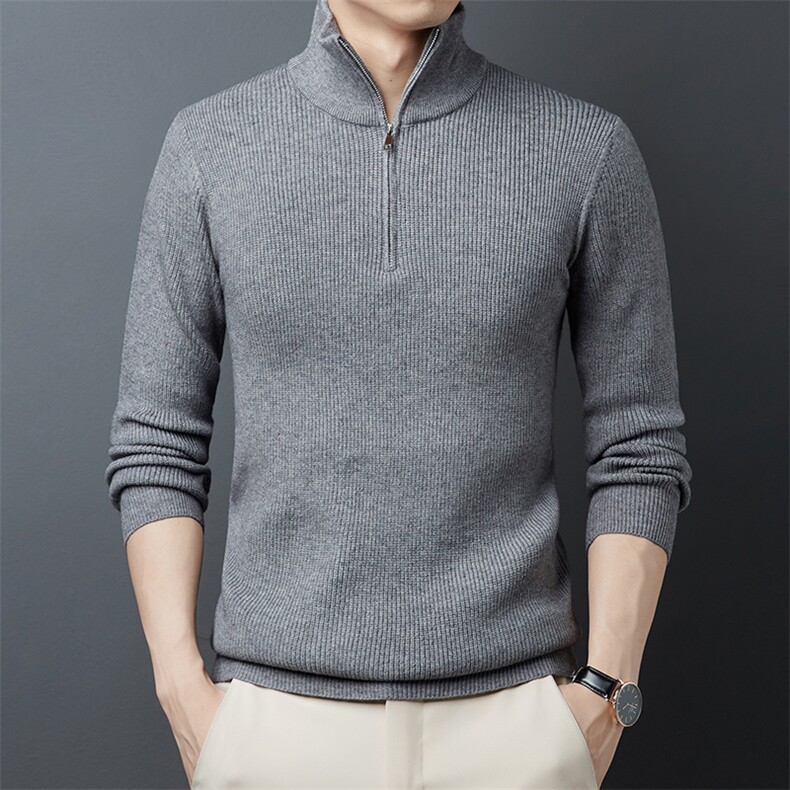 长袖毛衣男春秋季新款纯色上衣中年宽松半高拉链针织衫潮男装,男装针织衫/毛衣,电商B212（原钱塘6029）