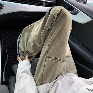 美式高街牛仔裤男款春秋季设计工装长裤宽松阔腿直筒裤子NS6003