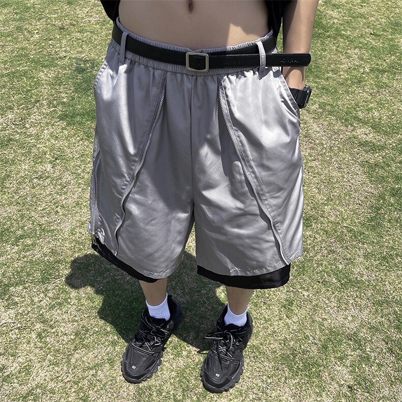 休闲短裤男韩版潮假两件拉链个性2024夏季新款ins五分裤K3991-P39图片