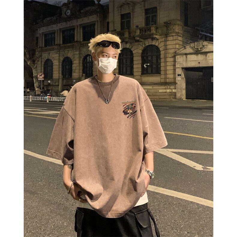 潮牌宽松短袖t恤蜡染美式复古高街水洗做旧517A-2-SX277-P38,男装T恤,星座517A-2