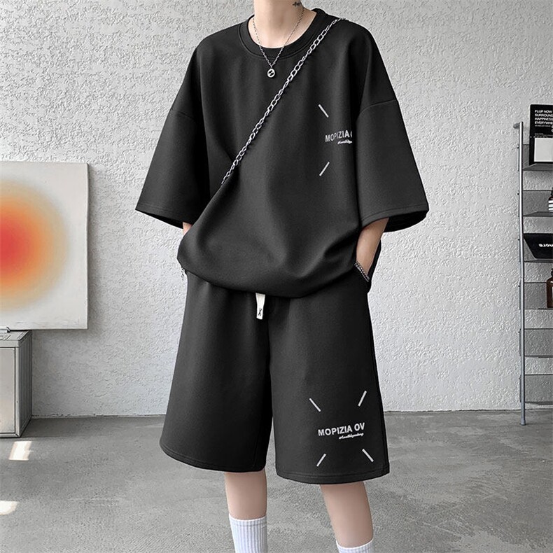 套装男夏季新款港风宽松短袖短裤一套运动装TZ911-P45，男装休闲套装，星座214-3