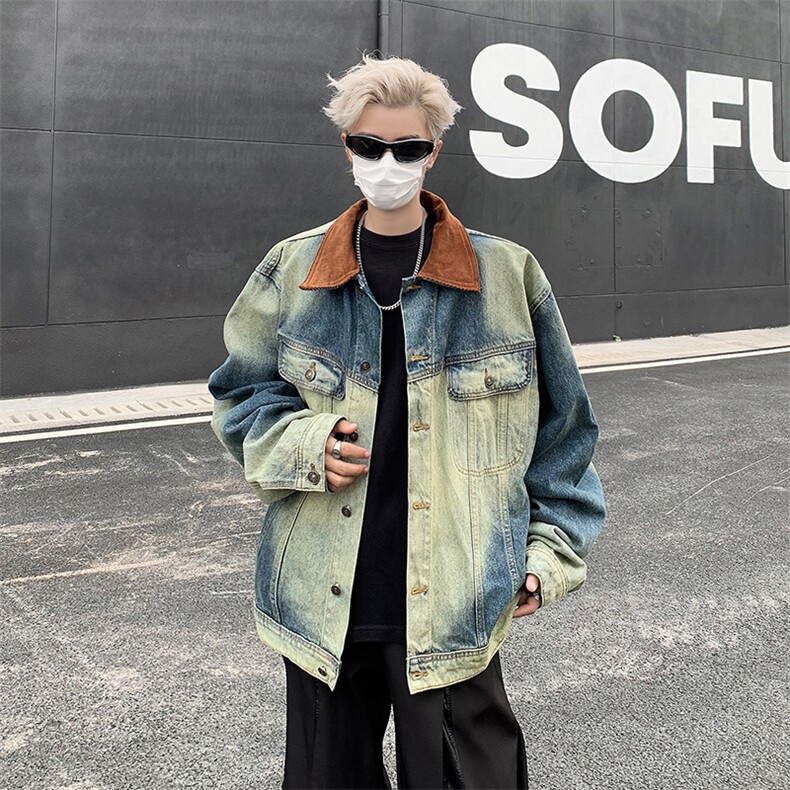 春美式拼接撞色牛仔夹克男宽松痞帅牛仔外套潮1001-1-WT005-P68,男装工装外套,星座1001-1