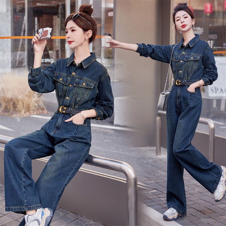 （现货）2026年春秋季新款气质收腰工装高级感时尚修身牛仔连体裤，女装连体裤，印象茜