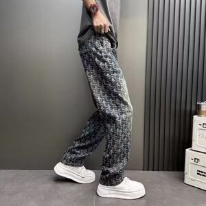网络图现货 美式复古痞帅炸街个性提花宽松直筒牛仔裤J9328-P45图片