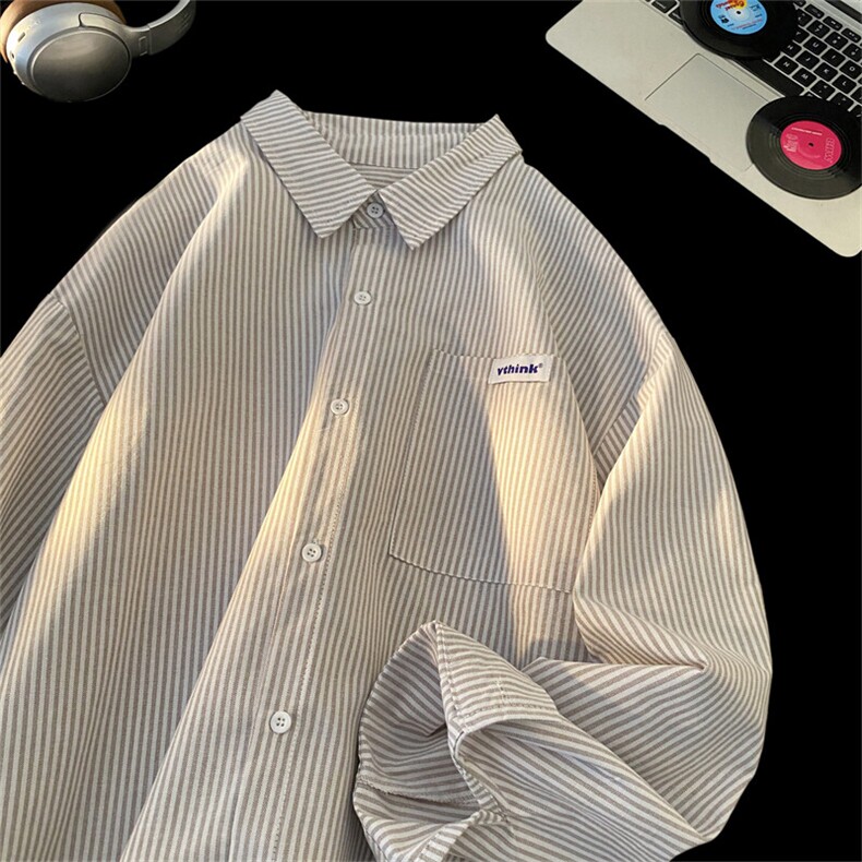 现货春款条纹大码长袖衬衣宽松长袖衬衫A017C2P50，男装衬衫，电商A017