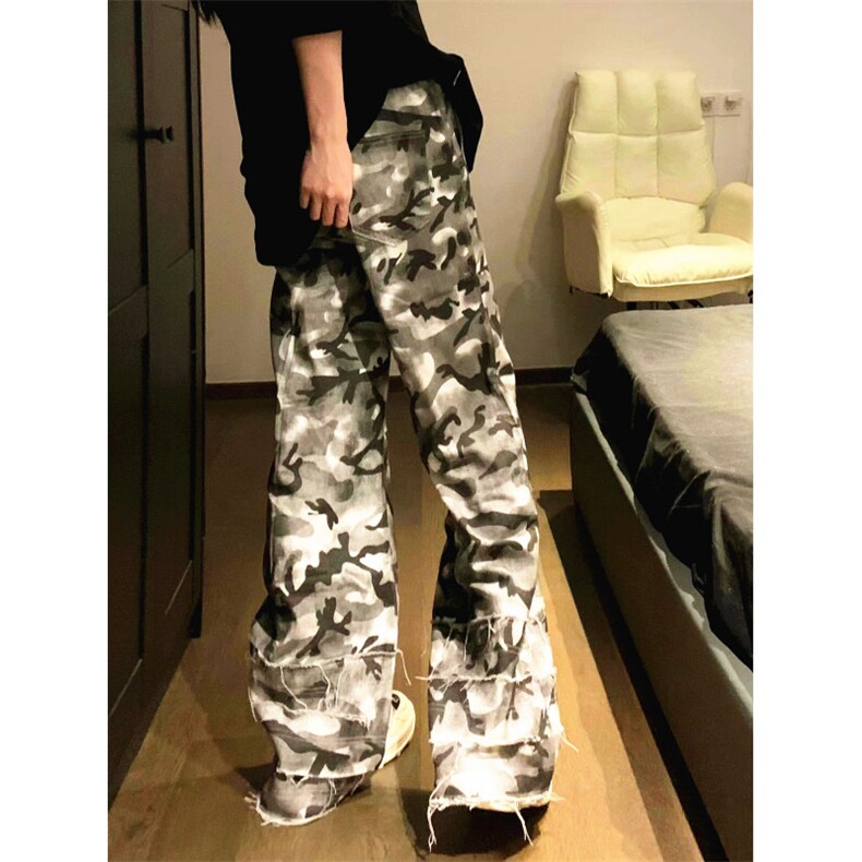 复古水洗迷彩脏染磨毛微喇休闲裤男宽松美式拖地裤K6688,男装休闲裤,星座1116A（原606A-3）