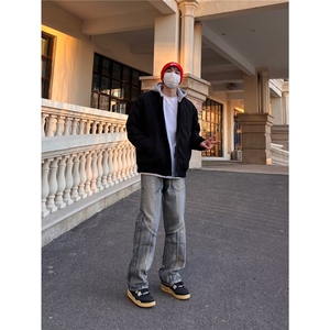 美式复古拉链牛仔裤男2025新款夏季休闲直筒微喇裤子高街NZ6124图片