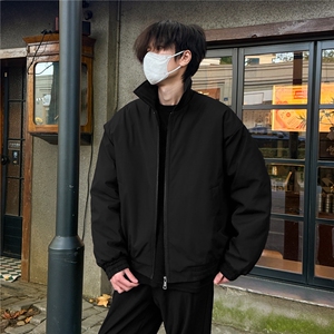 黑色美式飞行夹克棉服男款冬季加厚夹棉棉衣cleanfit翻领短款外套图片