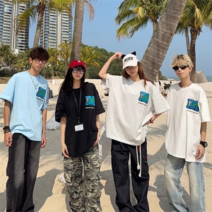 万针全刺绣工艺抖音得物高品质260克重磅纯棉双纱美式高街短袖T恤图片