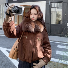 新款现货2B114-P475-K695鹿皮绒真狐狸毛90白鸭绒派克服，女装羽绒服，2B114