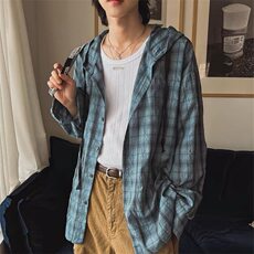 CS61-特P37无差价夏季轻薄微微皱连帽防晒宽松衬衫，男装防晒衣，电商B327