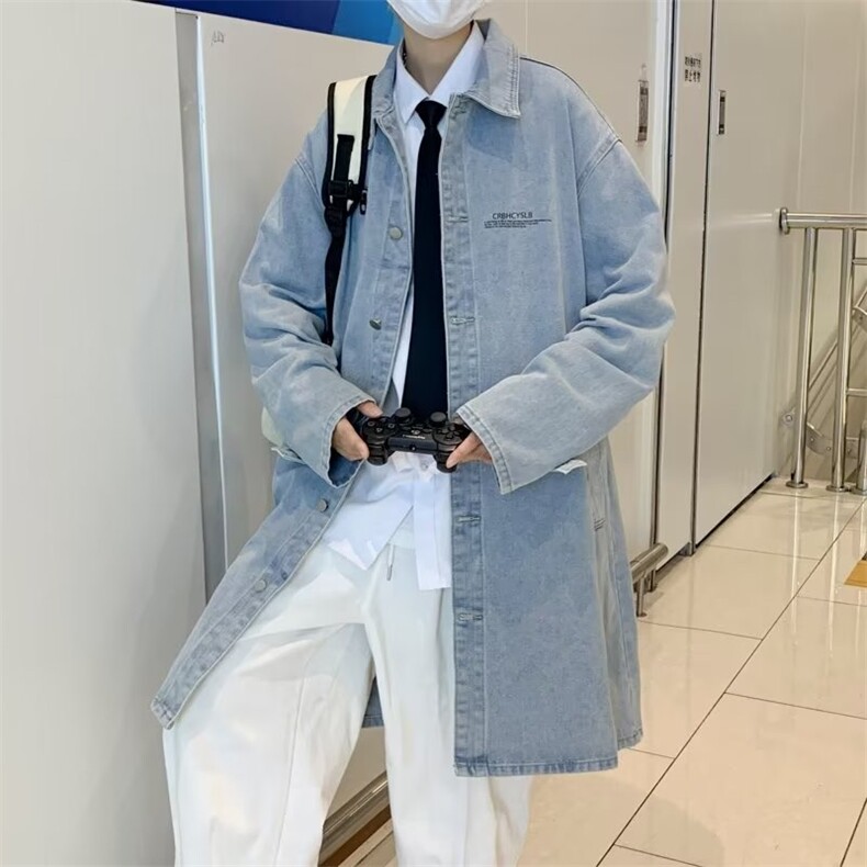男秋季外套潮牌街头中长款牛仔夹克J2058P68图片