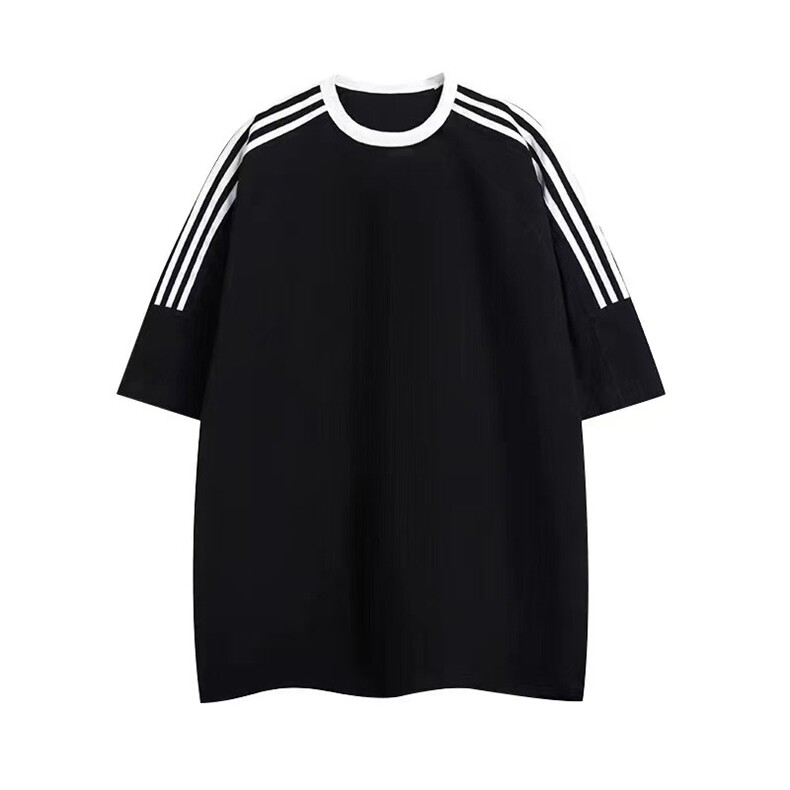 百搭复古织带短袖T恤男女夏款宽松拼接三条杠上衣纯棉GA1314P25,男装T恤,星座1013-5