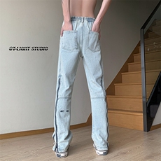 B221美式ins高街暗黑小众重金属拉链小脚牛仔裤LK23044-P70控98，男装牛仔裤，电商B221