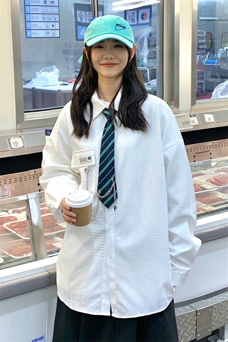 2024秋季新款港风情侣大码个性衬衫配送领带M-5XHC22047-特P50,男装衬衫,电商A022