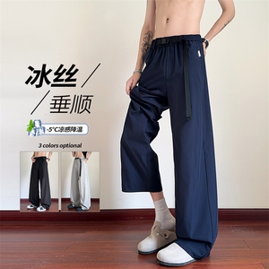特批P28无差价夏季休闲美式纯色腰带凉感宽松冰丝休闲裤男K5920B图片