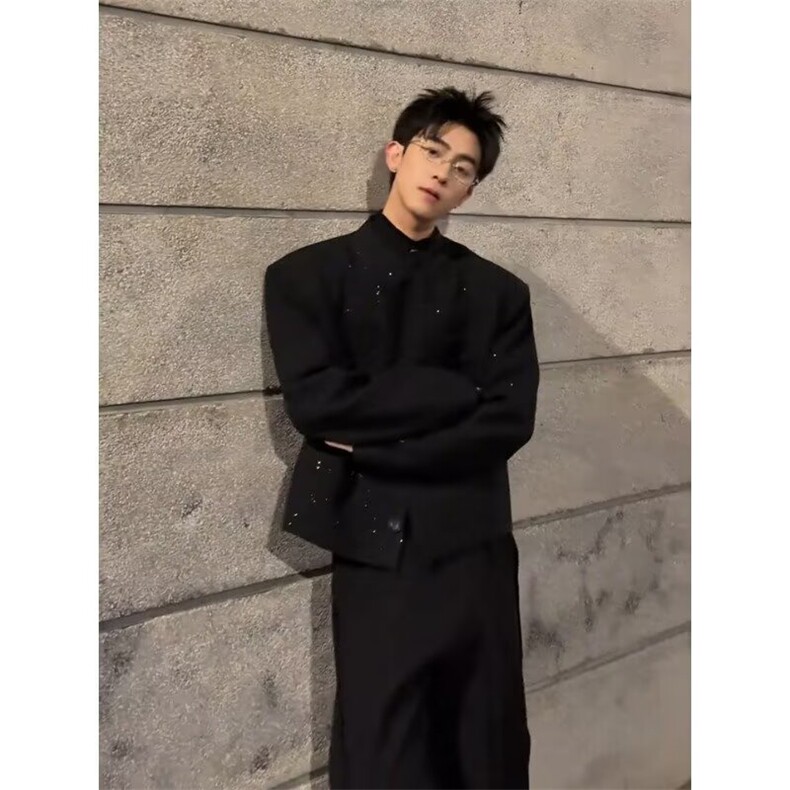 潮流满天星垫肩上衣西装外套男高级感穿搭痞帅休闲513WT3532P60,男装西服套装,星座513