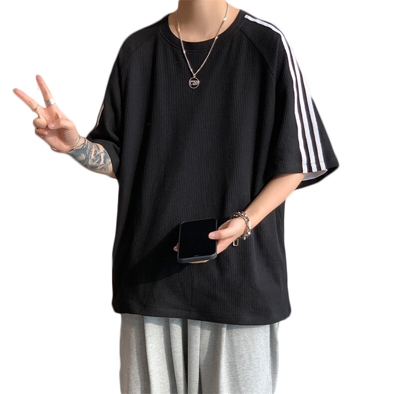T3071/P35夏季运动T恤男华夫格短袖潮流上衣宽松大码半袖t恤,男装T恤,电商A141