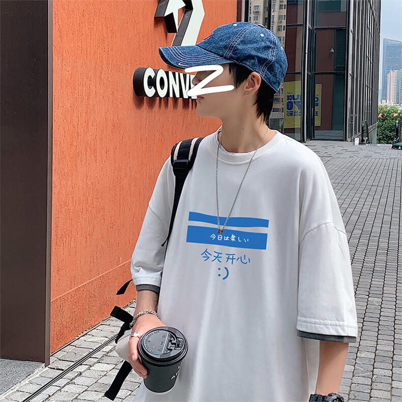 JT55033-P25假两件短袖t恤男大码胖子半袖体恤半截袖港风,男装T恤,电商A040