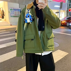 港风潮流复古保暖上衣服羊羔毛外套男秋冬季潮宽松翻领棉衣M8999，男装夹克，星座1116A-1（原606A）
