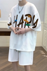 2024夏上新学生圆领半袖套装创意印花短裤T恤男女6640-P60控价88，男装T恤，电商A441-1