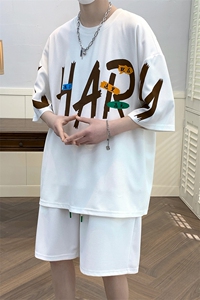 2024夏上新学生圆领半袖套装创意印花短裤T恤男女 6640-P60控价88图片
