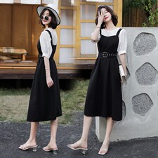带腰带#精品做工,小蛮腰2021年夏季甜美清新两件套气质优雅显瘦简约时尚，女装套装/套裙，辉之琳