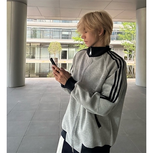 抖音得物高品质 美式高街重磅结构设计拼接织带立领卫衣外套 CM42图片