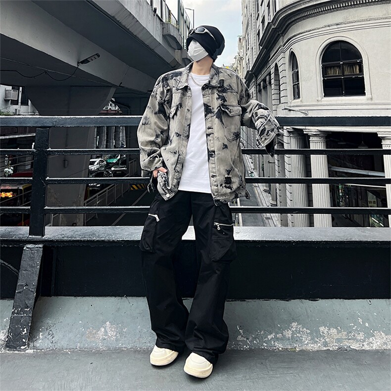现货5千件 男女美式牛仔外套春扎染破坏牛仔衣高街夹克NT521P75图片