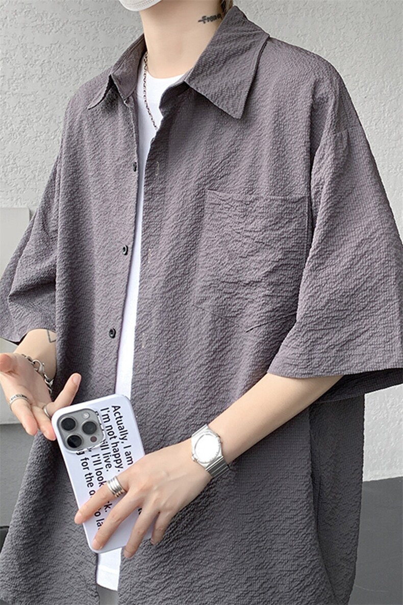 8XL-M泡泡纱盐缩肌理短袖衬衫男夏季冰丝外套防晒衬衣DC28011P36,男装衬衫,电商B312