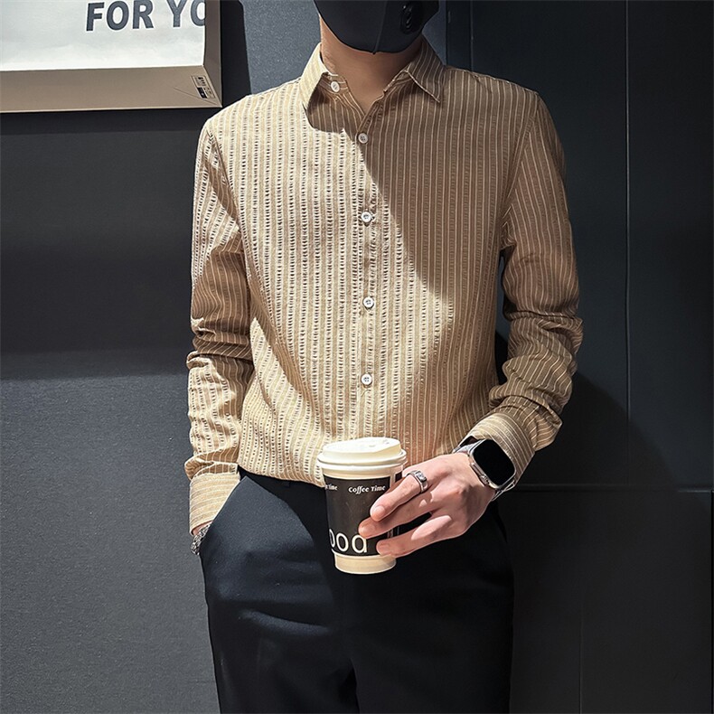 店主风条纹衬衫男长袖修身潮流百搭社会小伙301C-CS07-P58控78,男装衬衫,星座301C（原B323）