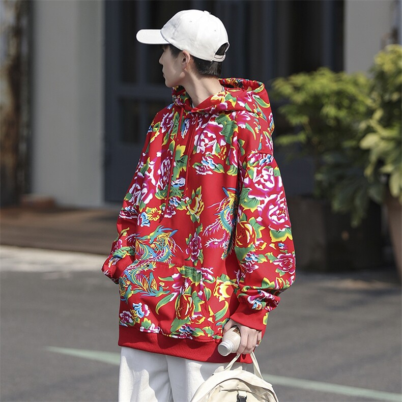 W204秋新男女团队服大花连帽卫衣外套潮民族特色花卫衣情侣装表演，男装民族服装，星座115A(原星座507）