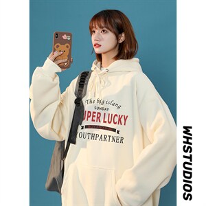 宽松中性港风卫衣男加绒加厚字母外套X416B-1-WL188-P45 限58图片