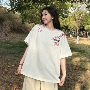 万针全刺绣工艺抖音得物高品质260克重磅纯棉双纱美式高街短袖T恤图片