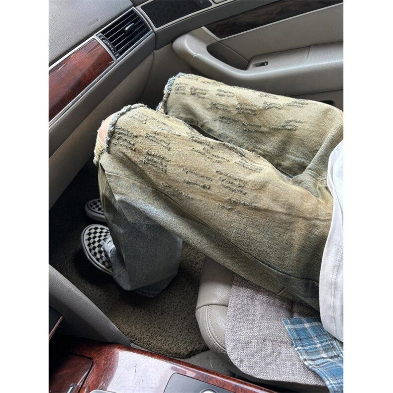 磨破牛仔裤男春秋复古做旧宽松直筒长裤i脏脏裤子N2212,男装牛仔裤,星座1116A（原606A-3）