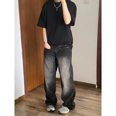 复古做旧水洗黑色牛仔裤男女欧美高街直筒阔腿长裤NT01，男装牛仔裤，星座1116A（原606A-3）