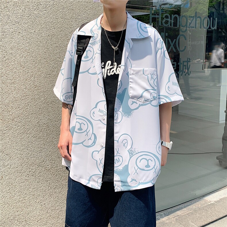 1港风休闲情侣大码短袖衬衫男潮帅气半袖衬衣男士寸衫DCS766P40控,男装衬衫,星座226-2
