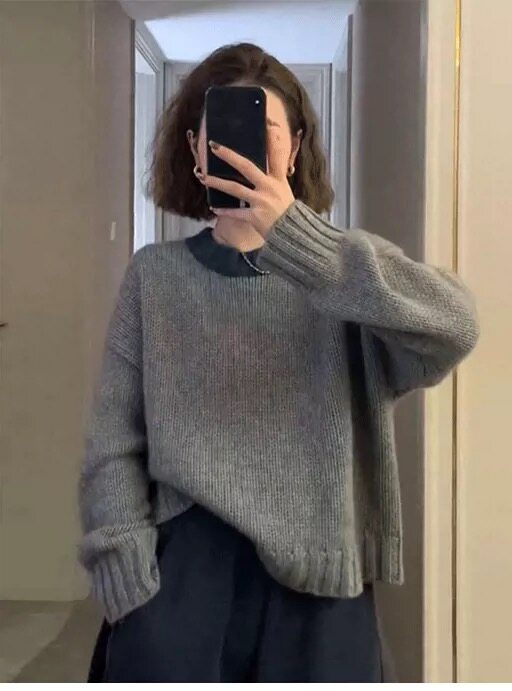 秋冬简约气质纯色羊毛衫女减龄毛衣针织打底衫,女装羊毛衫,恩泰羊绒