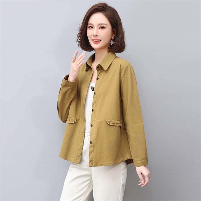 长袖衬衫女2023春季新款纯色中年妈妈洋气小个子小衫休闲百搭上衣,女装衬衫,希欧阁
