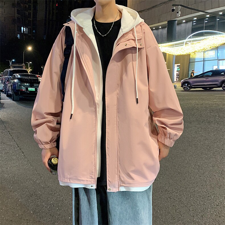 JK763P78港风二开宽松假两件夹克百搭落肩简约连帽上衣外套,男装夹克,星座1204-3
