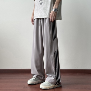 夏季薄款速干休闲裤男潮流三条杠撞色宽松直筒运动裤子K0617-P40图片