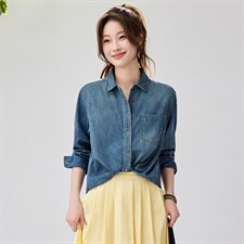 韩系松弛感牛仔衬衫女2026春款叠穿百搭长袖上衣韩版气质内搭外套，女装衬衫，艾米