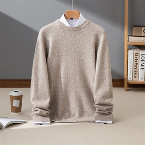 洋气花纱~圆领山羊绒衫男士商务休闲毛衣2025秋冬加厚针织羊毛衫,男装羊绒套衫,牧群羊绒