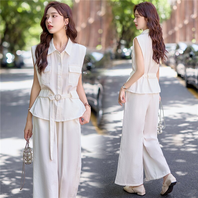 时尚套装女2025夏新款高级感气质轻熟风洋气马甲休闲阔腿裤两件套，女装套装/套裙，难舍钰依