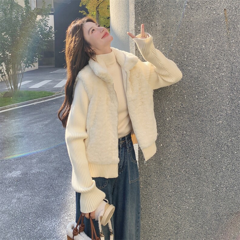 新款有货针织拼接羊羔毛90内胆羽绒服5312P265K398,女装羽绒服,2C176