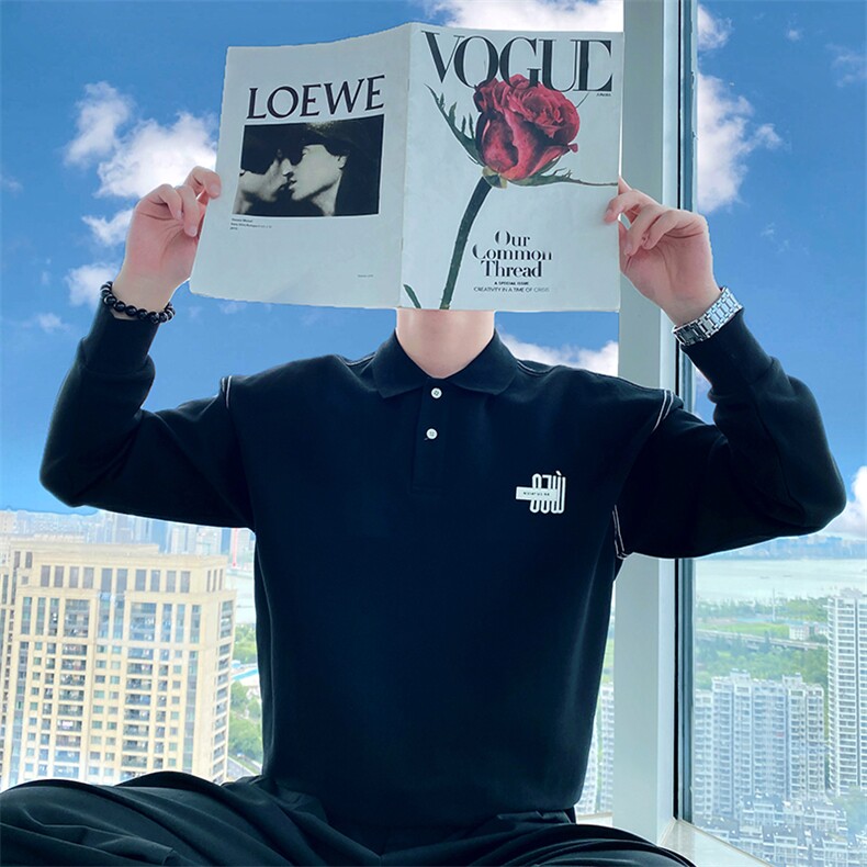 AW15/P78控108秋季社会小伙polo衫领炸街痞帅套头长袖卫衣男黑首2,男装卫衣,星座305B-1