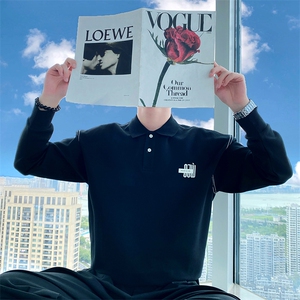 AW15/P78控108秋季社会小伙polo衫领炸街痞帅套头长袖卫衣男黑首2图片